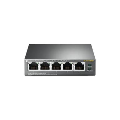TP-Link Skrivbordsswitch, 4-portar, PoE, 100 Mbps, 58W, svart