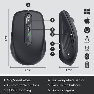 Logitech MX Anywhere 3 trådlös mus (grafit)