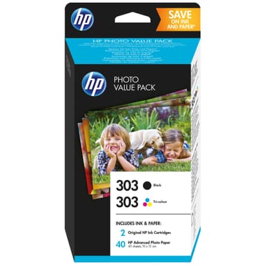 HP bläckpatroner 303 Svart Trefärgs + fotopapper