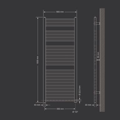 Elektrisk badrumsradiator 1200W 600x1500 mm vit LuxeBath