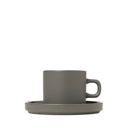 PILAR Set med två kaffekoppar & fat, 4 pcs, Pewter