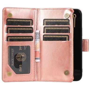 Dubbelflip Zipper 9-kort Apple iPhone 12 (6.1")  - Rosè