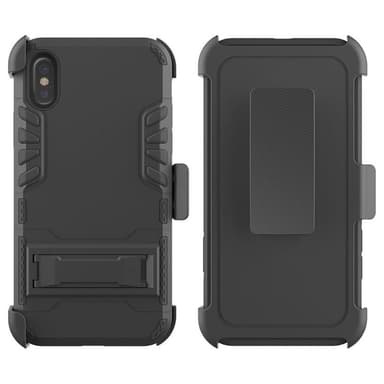 Stöttåligt skal med kortfack, inbyggt stöd och klämma till iPhone X/XS, Svart
