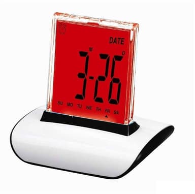 Väckarklocka med kalender och tempvisning (Vit)