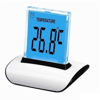 Väckarklocka med kalender och tempvisning (Vit)