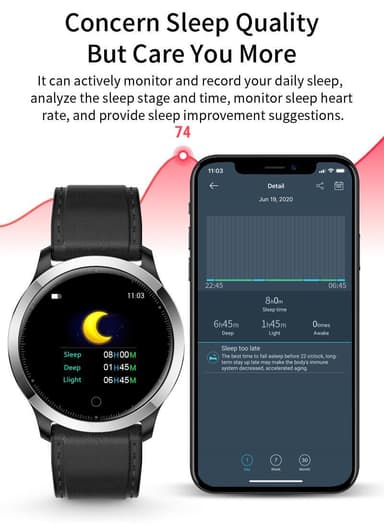 Smartwatch - mäter temperatur, hjärtfrekvens, blodtryck - Svart