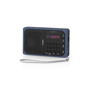 FM-radio | 3.6 W | USB-port och microSD-kortplats | Svart/blå
