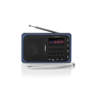 FM-radio | 3.6 W | USB-port och microSD-kortplats | Svart/blå