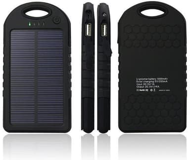Powerbank med solcellsladdning, 5000 mAh - Svart