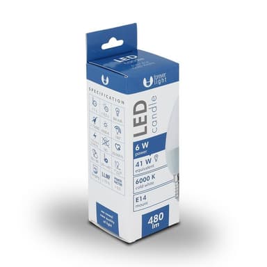 LED-lampa E14 C37 6W 6000K Kallvit
