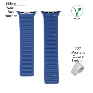 veganskt läder magnetisk Apple watch Band 42/44 mm Blue