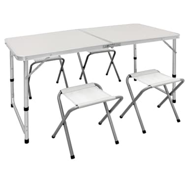 Camping Fällbord trädgård bord med 4 pallar aluminium 120 cm vit / kräm