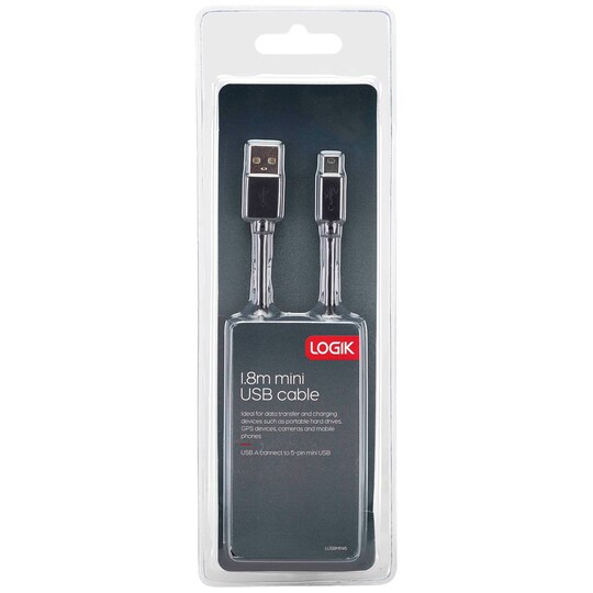 Logik Mini USB-kabel (1.8 m/svart)