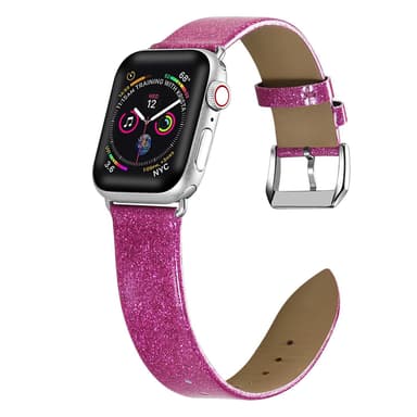 Apple Watch armband 38 mm - akta läder - Glitter mörkrosa
