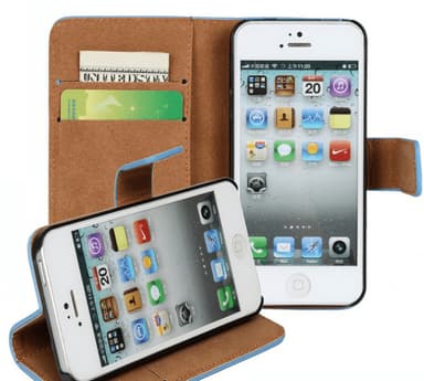 SKALO iPhone 5/5S/SE(1:a gen) Plånboksfodral Äkta Skinn - Svart