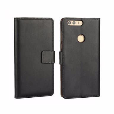 SKALO Huawei Honor 8 Plånboksfodral Äkta Skinn - Svart