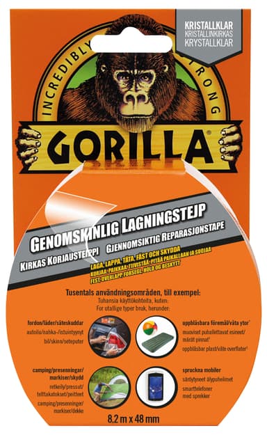 Gorilla Glue tejp, genomskinlig, 8,2 m × 48 mm
