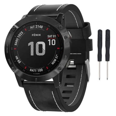 Läder Armband Garmin Fenix 6X / 6X Pro - Svart