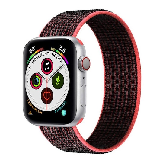 Apple Watch 5 (44mm) Nylon Armband - Svart/Röd