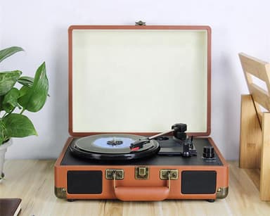 INF Portabel vinylspelare med väska Brun