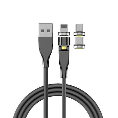 Magnetisk 360° L-formad 3-i-1 laddkabel Lightning, Micro-USB, USB-C
