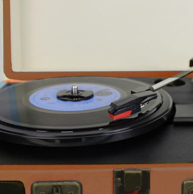 INF Portabel vinylspelare med väska Brun