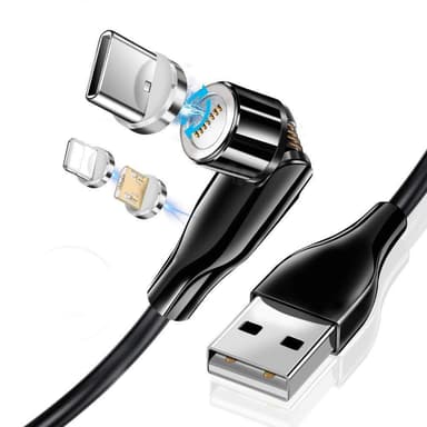 Magnetisk 360° L-formad 3-i-1 laddkabel Lightning, Micro-USB, USB-C