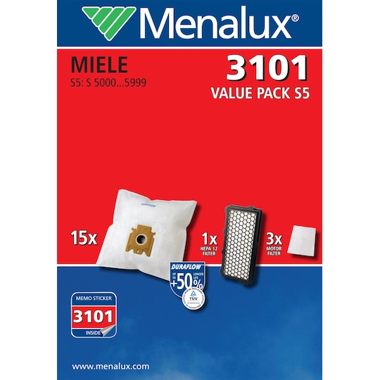 Menalux dammsugarpåsar 3101 för Miele S5 och S8 (15 st)