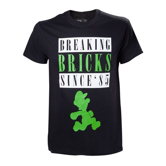 T-Shirt Nintendo - Luigi Breaking Bricks svart (S)