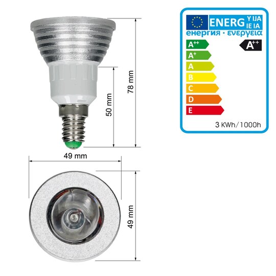 ECD Germany 4 Pack E14 3W RGB LED lampa AC 220-240V 251 Lumen 50 x 78mm Dimbar