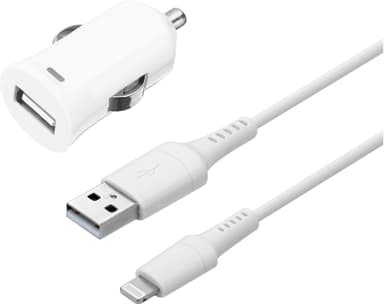 Sandstrøm USB-A billaddare med Lightningkabel 1m (vit)