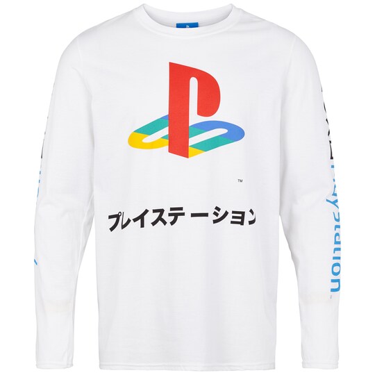 Långarmad tröja PlayStation Japanese logotyp vit (S)