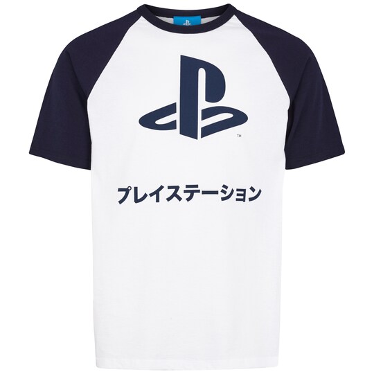 T-shirt PlayStation Japanese logotyp vit/blå (XXL)