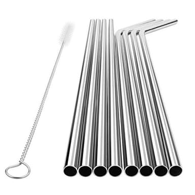 Återanvändbara böjda sugrör i rostfritt á 266x6mm i 5-pack - Silver