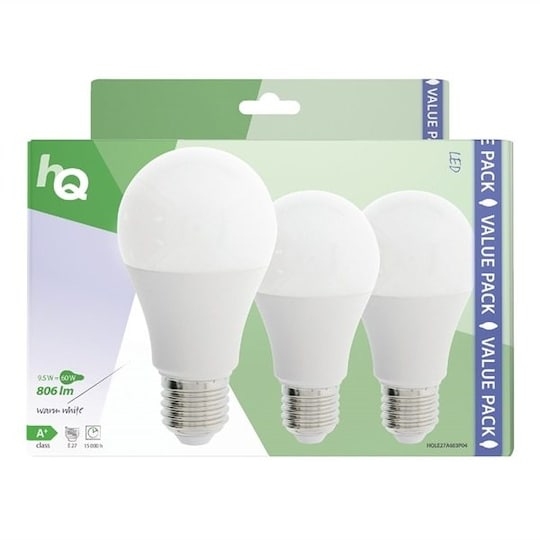 HQ LED-Lampa E27 A60 9.5 W 806 lm 2700 K 3-pack