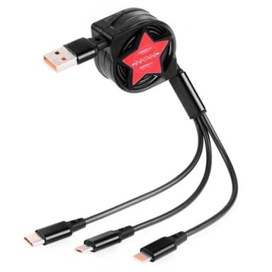 3 i 1 infällbar laddninsgkabel USB-C / Type-C + 8Pin + Micro USB