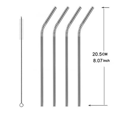 Återanvändbara böjda sugrör i rostfritt á 266x6mm i 5-pack - Silver
