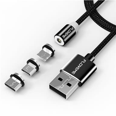 FLOVEME Laddkabel med 3 Magnetiska laddkontakter, 1m.