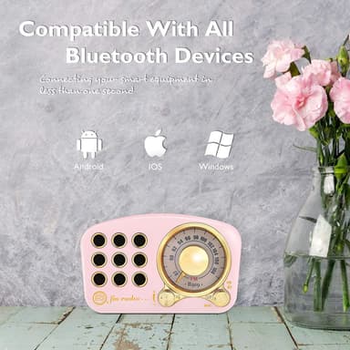 Bluetooth-högtalare / FM radio i retrodesign, med Aux-kabel, Rosa