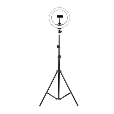 Mobilstativ med LED-ring (26 cm) med 3 ljusfärger, dimbar