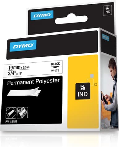 DYMO RhinoPRO märktejp perm polyester vit 19mm