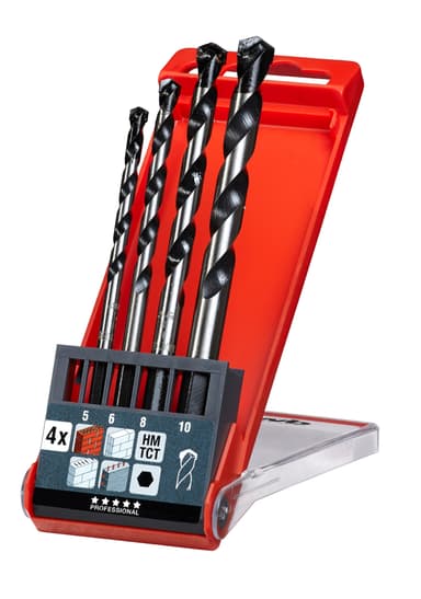 Murbor med sekskantet skaft, ROCKER, 5-10 mm, i boks, 4 deler