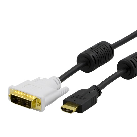 DELTACO HDMI till DVI-kabel, Full HD i 60Hz, 1m, svart/vit