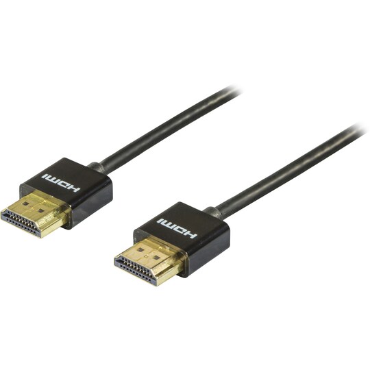 DELTACO tunn HDMI kabel, HDMI High Speed with Ethernet, 2m, svart