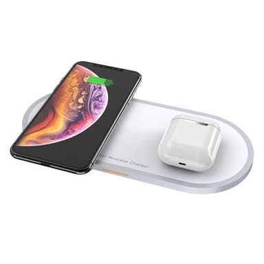 Dubbel trådlös laddare 2x 10W - vit