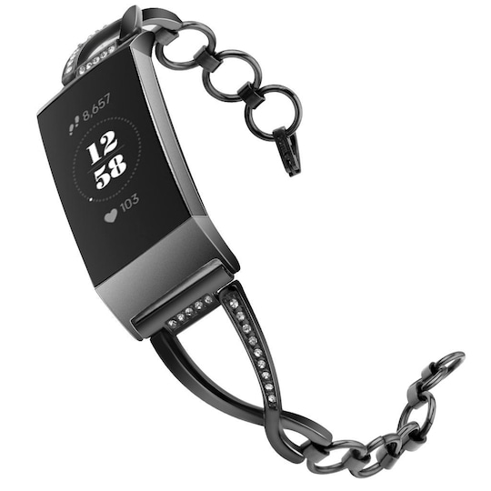 Fitbit Charge 3/4 armband rostfritt stål Svart (L)