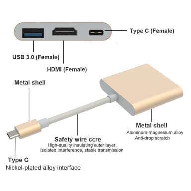 USB-C Multiport Adapter till USB 3.0, USB-C 3.1, 4K HDMI-kompatibel Gu