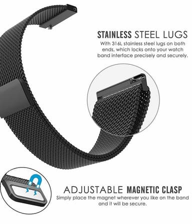 Armband Samsung Gear S2 Classic / Gear Sport - 20 mm - milanesisk loop - svart