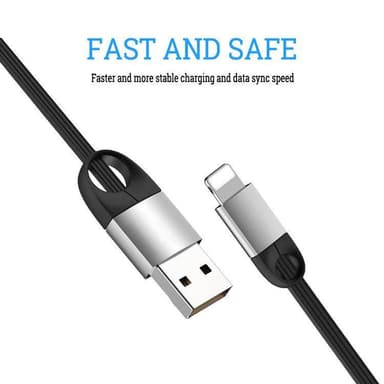 Lightning data- och laddningskabel - platt - 1 m - svart