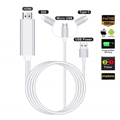 3-in-1 USB-C / Micro USB / Lighting till HDMI Adapter - vit